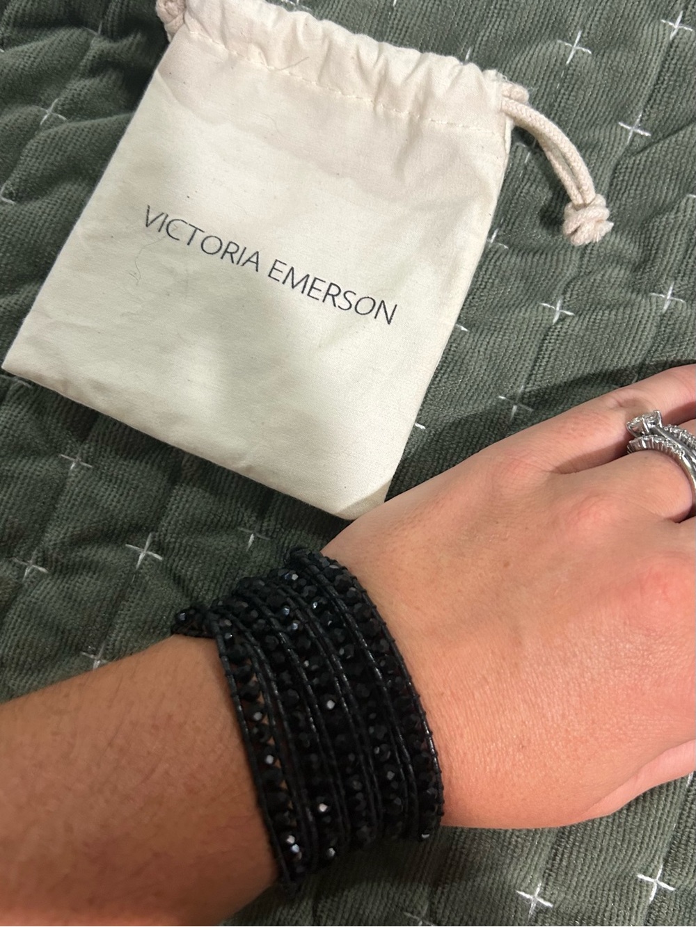 Brand new Victoria Emerson Black Beaded Wrap Bracelet